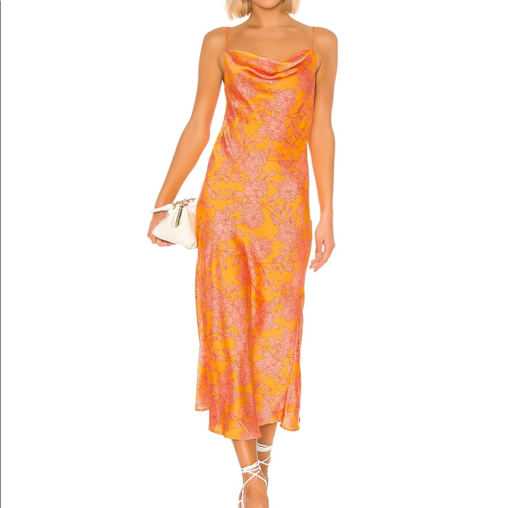 Privacy Please Orange Floral Midi Dress